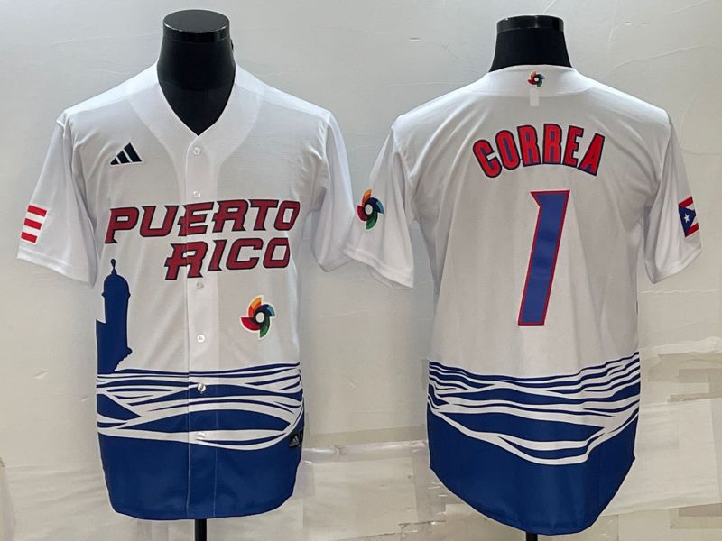 Men 2023 World Cub #1 Correa White MLB Jersey9